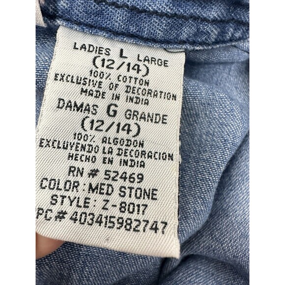 Bobbie Bobbie brooks Christmas denim embroidered long sleeves chambray‎  shirt L - Picture 10 of 11